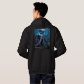 Cyber Octopus mannen zwarte hoodie achterkant (Achterkant volledig)