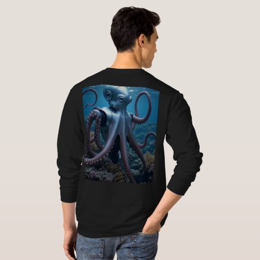 Cyber Octopus men black long sleeve T-shirt back (Achterkant volledig)