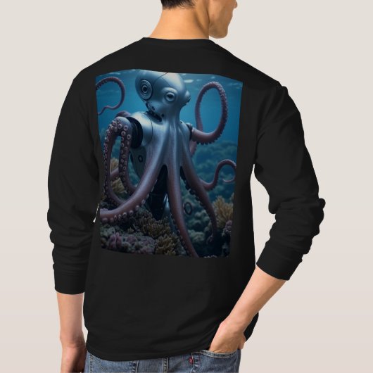 Cyber Octopus men black long sleeve T-shirt back (Achterkant)