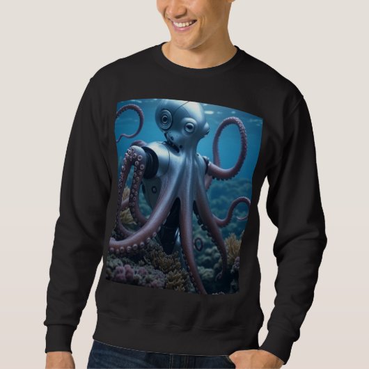 Cyber Octopus men black sweatshirt (Voorkant)