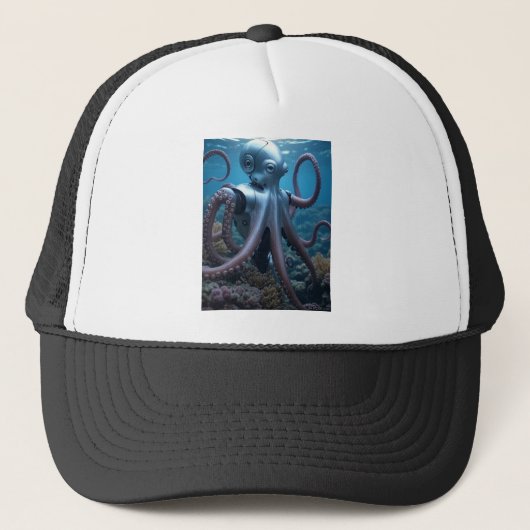 Cyber Octopus zwart-wit schuim trucker hoed Pet (Voorkant)