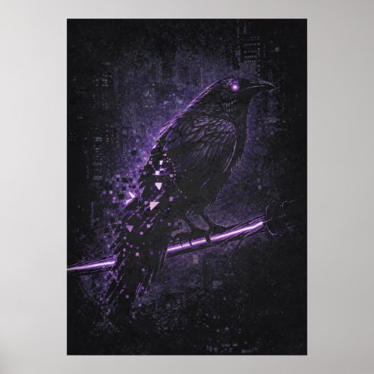 Cyber-Omen, Raven Crow Matrix Abstracte Kunst Poster (Voorkant)