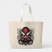 Cyber Oni: het masker van de rookkrijger Grote Tote Bag (Achterkant)