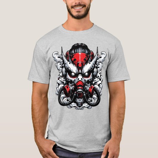 Cyber Oni: Smoke Warrior Mask T-shirt (Voorkant)