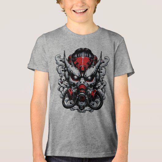 Cyber Oni: Smoke Warrior Mask Tri-Blend Shirt (Voorkant)