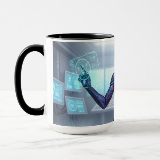 Cyber Oracle Mug – Futuristic Tech Anime Girl Mok (Links)