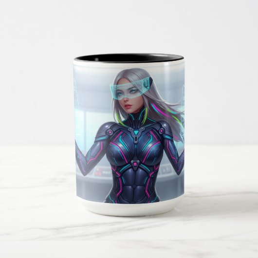 Cyber Oracle Mug – Futuristic Tech Anime Girl Mok (Midden)