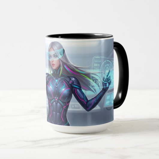 Cyber Oracle Mug – Futuristic Tech Anime Girl Mok (Voorkant rechts)
