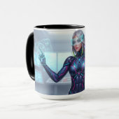 Cyber Oracle Mug – Futuristic Tech Anime Girl Mok (Voorkant links)