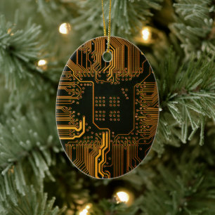 Cyber Orange PCB Printplaat Spoorpatroon Kunst Keramisch Ornament