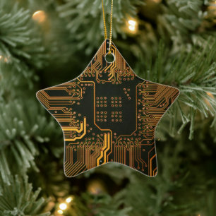Cyber Orange PCB Printplaat Spoorpatroon Kunst Keramisch Ornament