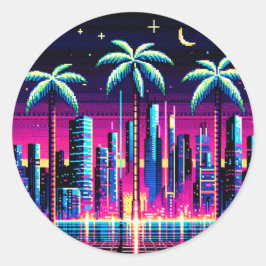 Cyber Palms: Neon Nightscape Ronde Sticker