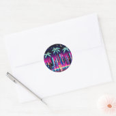 Cyber Palms: Neon Nightscape Ronde Sticker (Envelop)