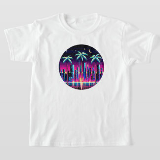 Cyber Palms Neon Pixel Art Retro Futuristisch Ontw T-shirt