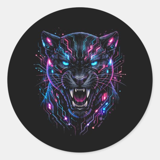 Cyber Panter Ronde Sticker (Voorkant)