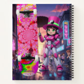 Cyber Pink Robot & Skateboard Notitieboek (Achterkant)