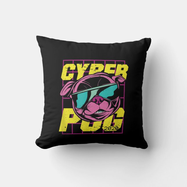 Cyber Pug 2021 Grappige Hond Pug Design Kussen (Voorkant)