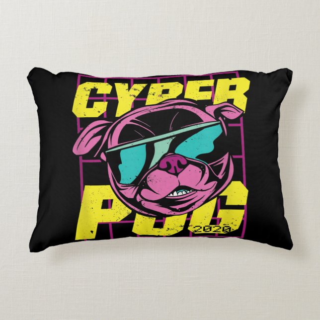 Cyber Pug | Cool Pug Dog Accent Kussen (Voorkant)