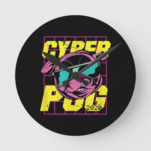 Cyber Pug | Cool Pug Dog Ronde Klok (Voorkant)