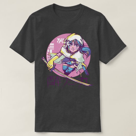 Cyber Punk Anime Warrior Girl Retro Kanji Japans T-shirt (Design voorkant)