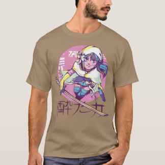 Cyber Punk Anime Warrior Girl Retro Kanji Japans T-shirt