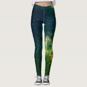 Cyber Punk Groen en Blauwe Galaxy Space Leggings (Voorkant)