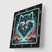 Cyber Raccoon Neon Skyline Vierkante Klok (Hoek)