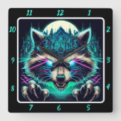 Cyber Raccoon Urban Neon Vierkante Klok (Voorkant)