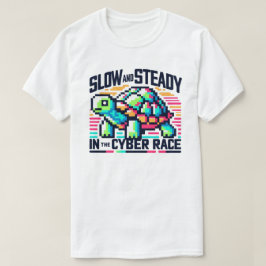 Cyber Race T-shirt 8-bit Neon Turtle Slow & Steady