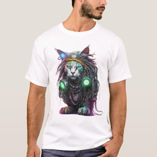 Cyber Rasta Cat Illustratie T-shirt (Voorkant)
