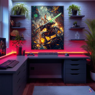 Cyber Ronin Konijn – Neon Blade Bewaker Poster