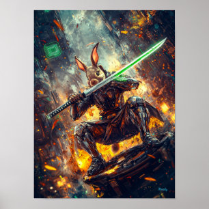 Cyber Ronin Konijn – Neon Blade Bewaker Poster