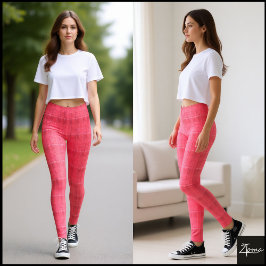 Cyber Roze Glitch Textuur Plaid Patroon Leggings