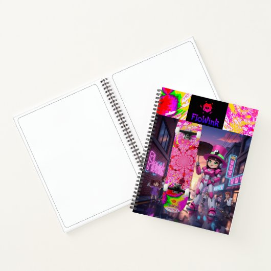 Cyber Roze Robot & Skateboard Notitieboek (Binnen)