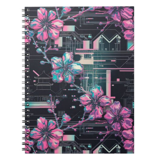 Cyber Sakura Skyline Notitieboek (Voorkant)