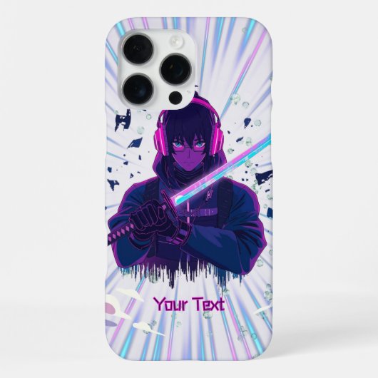 Cyber Samurai Anime Jongen Vaporwave Krijger Kunst iPhone Hoesje (Achterkant)