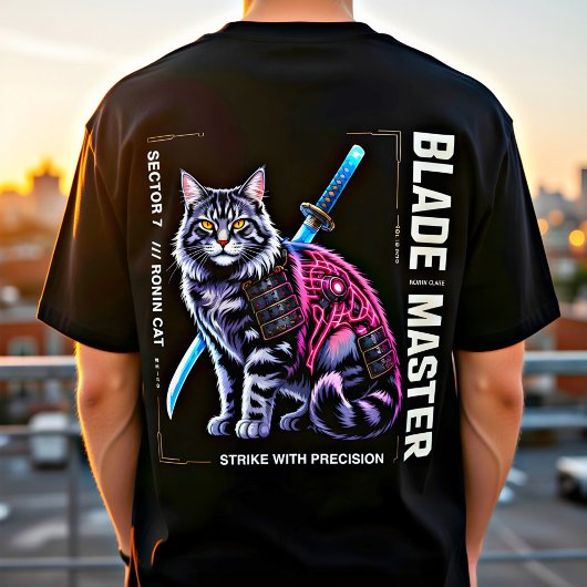 Cyber Samurai Kat Poster – Neon Warrior Cadeau T-shirt