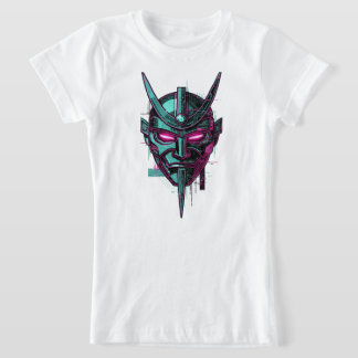 Cyber-Samurai Oni Mask – Futuristische Synthwave G T-shirt