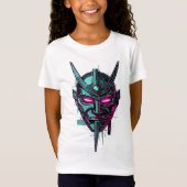 Cyber-Samurai Oni Mask – Futuristische Synthwave G T-shirt (Voorkant)