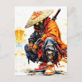 Cyber Samurai Paletmes Neon Oranje Impasto Briefkaart