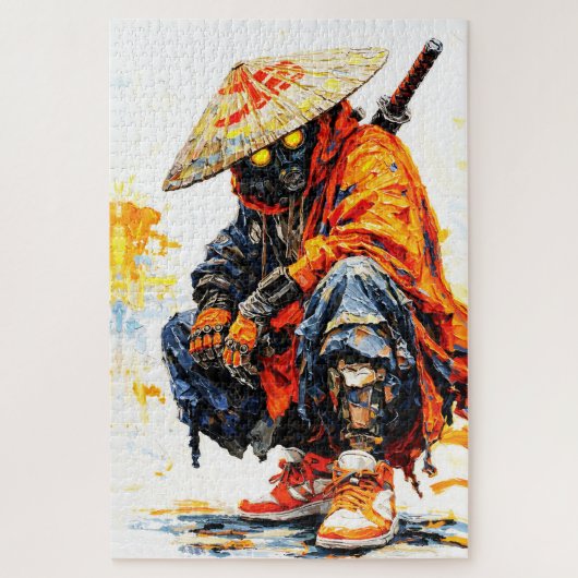 Cyber Samurai Paletmes Neon Oranje Impasto Legpuzzel (Verticaal)