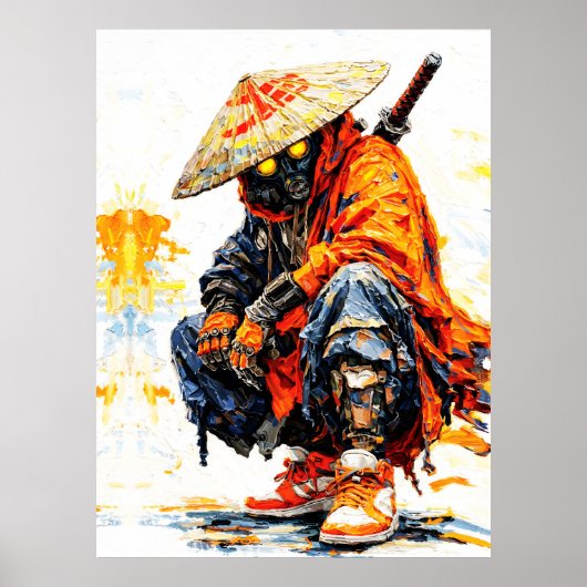 Cyber Samurai Paletmes Neon Oranje Impasto Poster (Voorkant)