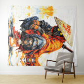 Cyber Samurai Paletmes Neon Oranje Impasto Wandkleed (In Situ (horizontaal))