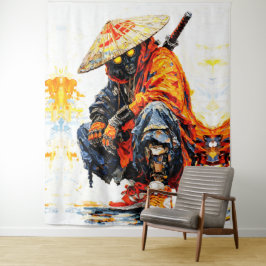 Cyber Samurai Paletmes Neon Oranje Impasto Wandkleed