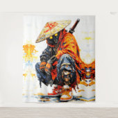 Cyber Samurai Paletmes Neon Oranje Impasto Wandkleed (Voorkant)