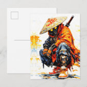Cyber Samurai Palette Knife Neon Orange Impasto Briefkaart (Voorkant / Achterkant)