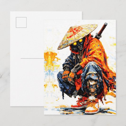 Cyber Samurai Palette Knife Neon Orange Impasto Briefkaart (Voorkant / Achterkant)