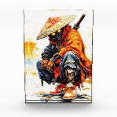 Cyber Samurai Palette Knife Neon Orange Impasto Fotoblokken (Voorkant)