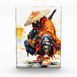 Cyber Samurai Palette Knife Neon Orange Impasto Fotoblokken