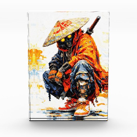 Cyber Samurai Palette Knife Neon Orange Impasto Fotoblokken (Voorkant)